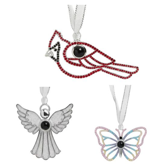 Metal Projection Pendant Christmas Angel Ornament Rhinestone Bird Butterfly Decoration Memory Keepsake Gift for Family Friends Couples Pet Owners