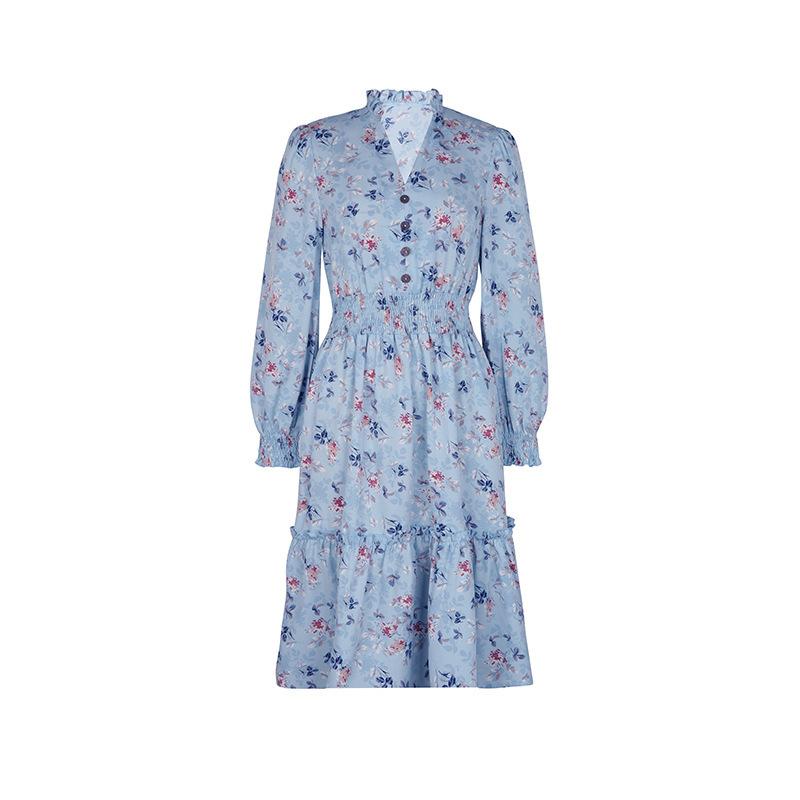 Платье с принтом. Весенние и осенние женские темпераментные платья с длинными рукавами. Элегантные платья с цветочным принтом.