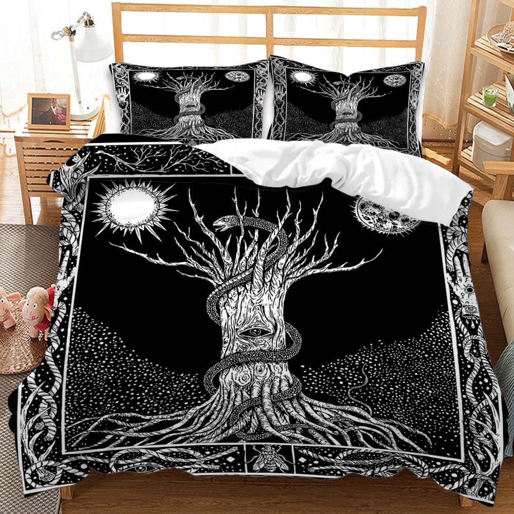 Quilt Cover Three-Piece Sun And Moon Simple Wind Bedding Digital Printing Kit