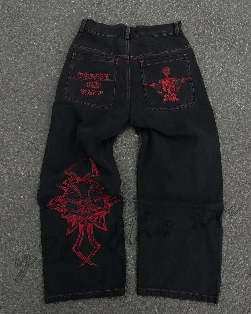 Унисекс Y2K мешковатые джинсы Harajuku 2000-х годов винтажные вышитые джинсы хип-хоп уличная одежда для мужчин и женщин повседневные широкие джинсы