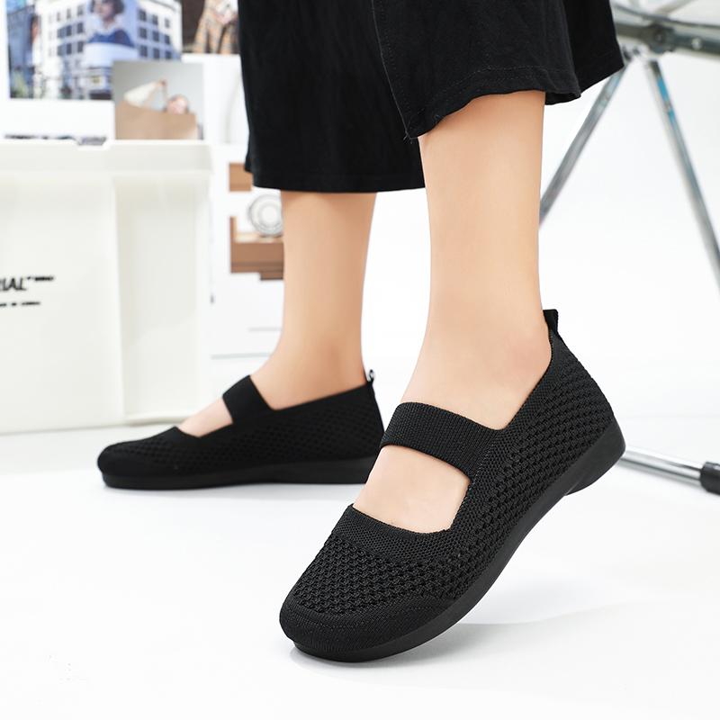 New Breathable Knitting Flats for Women Fashion Strap Soft Sole Loafers Shoes Woman Light Round Toe Mesh Non-Slip Casual Shoes