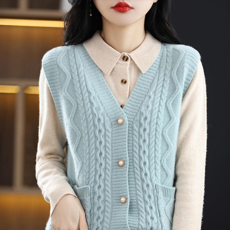 Женский трикотажный жилет без рукавов с V-образным вырезом - Легкий свитер из смеси полиэстера и спандекса для весны/лета/осени, повседневный пуловер