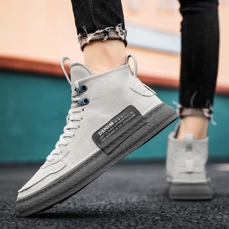 Fashion Men High-top Ankle Boots Comfy Men Casual Sneakers Spring Autumn Fashion Leather Boots Handmade Skate Shoes Men Vulcanize Shoes