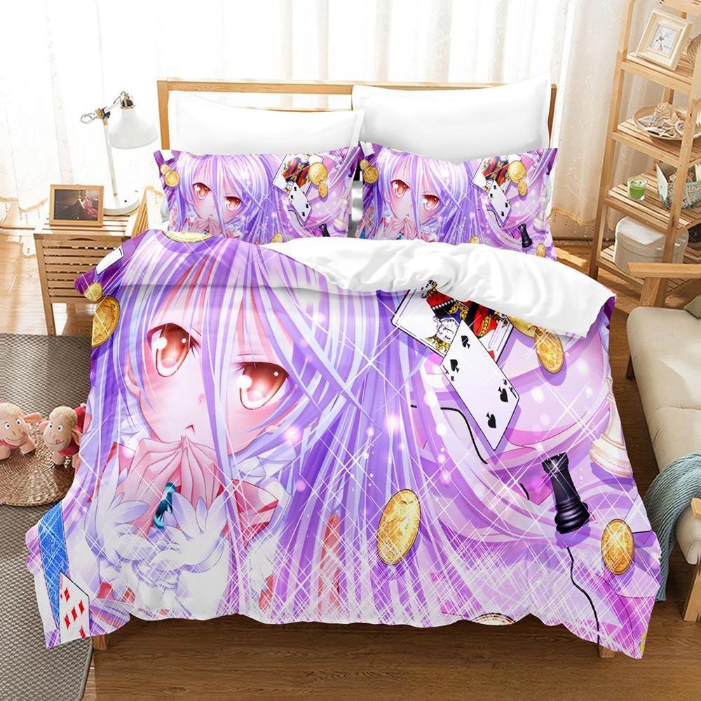 New 3D Printing Kawaii Girls Bedding No Game No Life Bedding Set Cartoon Anime Three-piece Set Adult Kid Bedroom Duvetcover Sets