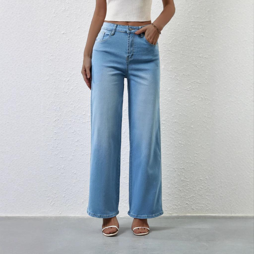 IHUASU Модные повседневные эластичные женские качественные прямые брюки с высокой талией из денима