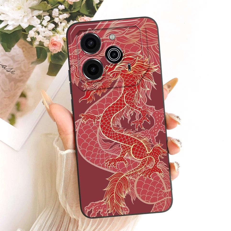 Чехол для телефона Tecno Pova 6 LI7 / Pova 6 Pro LI9, Жидкий силикон, Мультяшный дракон, Забавная кошка, Узор с морским пейзажем, Задняя крышка