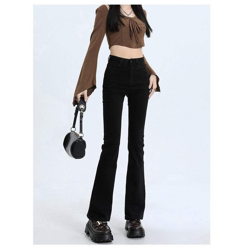 Американские слегка расклешенные джинсы High Street женские весна-осень корейский стиль высокая талия утягивающие стрейч маленькие ретро подковы брюки