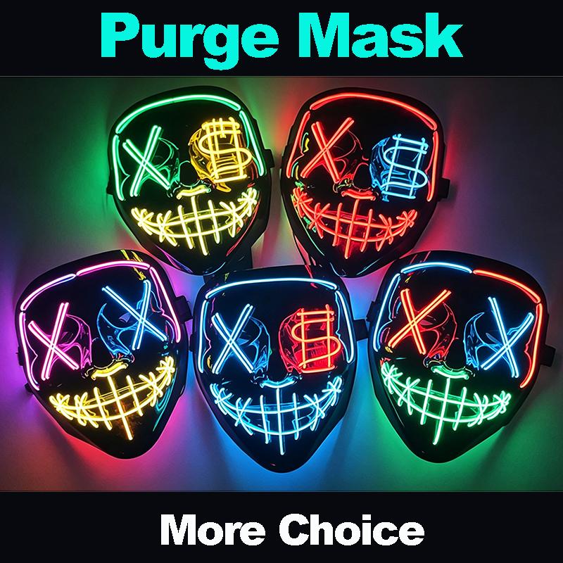 2026 Halloween Party Supplies Luminous LED Purge Mask Wireless EL Neon Light Full Face Mask Cosplay For Adult Glow In The Dark 3