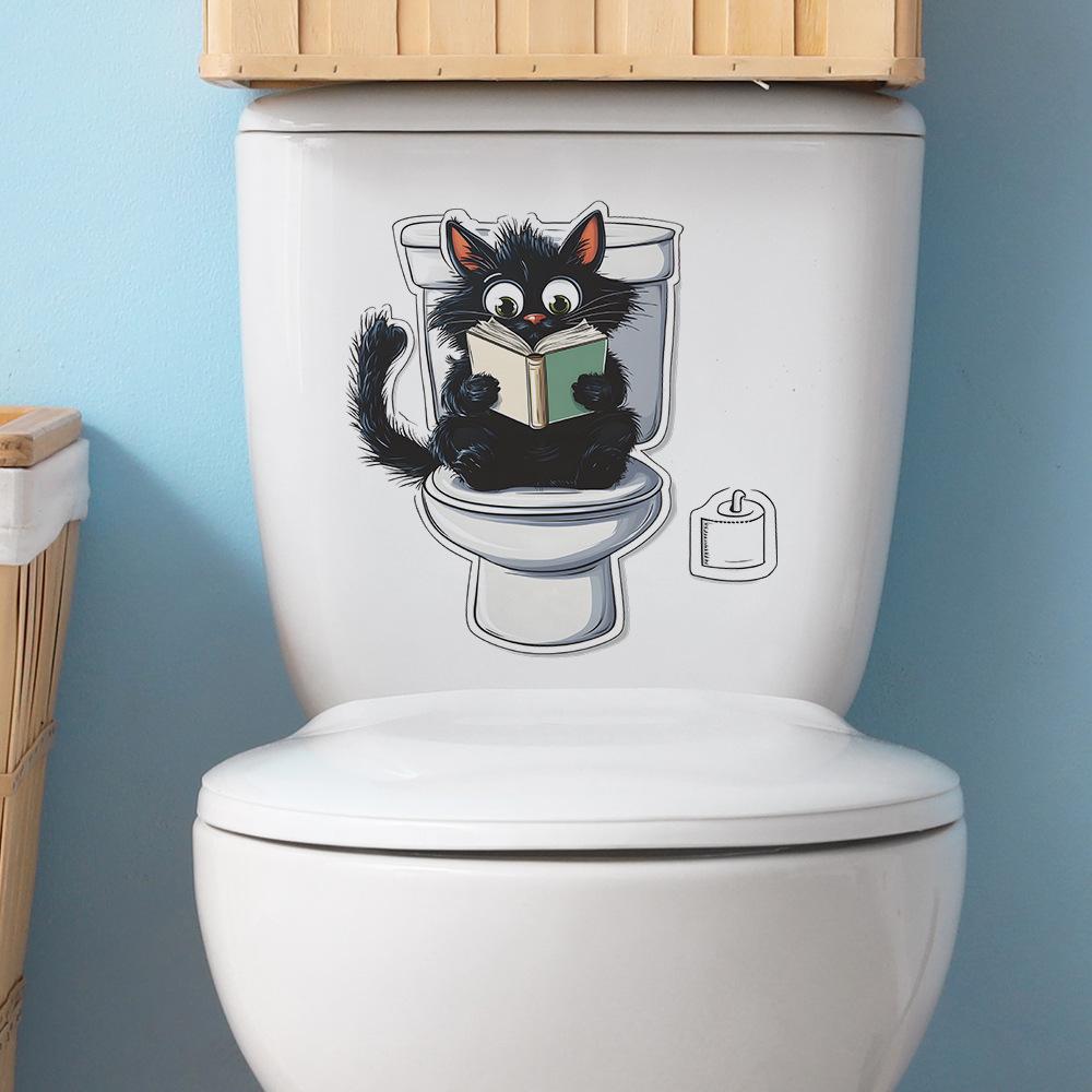 Мультяшный Пушистый Маленький Черный Кот Рулонная Бумага Ванная Туалет и Наклейки для Украшения Дома