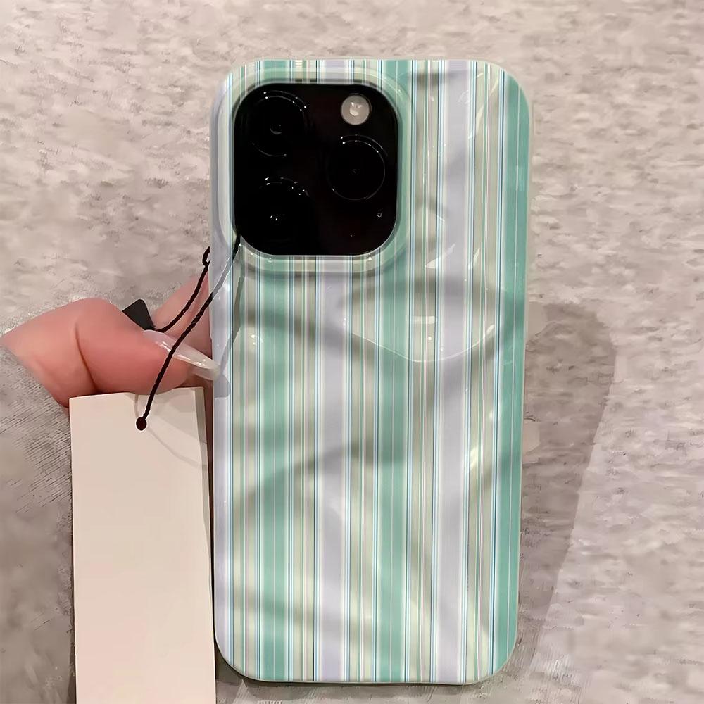 Роскошный Чехол для Телефона Зелено-Фиолетовая Полоска Для iPhone 17 14 15 Pro Max 13 12 11 16 15 Plus Air Вогнуто-Выпуклый Силиконовый Мягкий Чехол