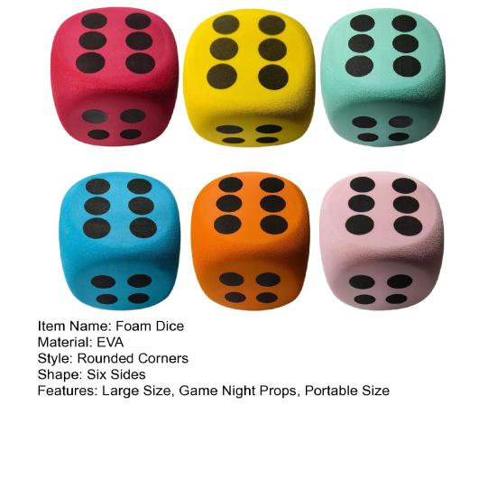 6 шт. Гигантские кубики из пенопласта ЭВА 3,8/6/8 см с закругленными углами, шестигранные, большие игральные кости, игрушка, реквизит для настольной игры, игра, украшение для вечеринки в стиле казино