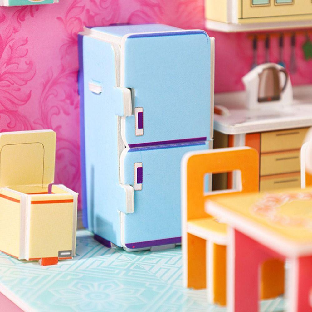 3D Model 3D Room Cardboard Kitchen Room Model Craft Toys Cute 3D Room Model Puzzle Toys  Kids