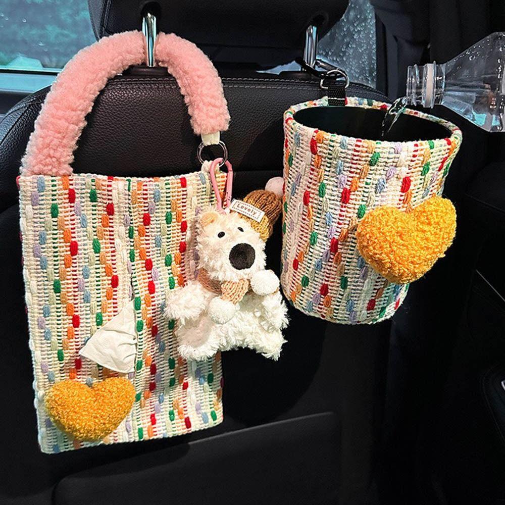 Love pattern Car Mounted Garbage Bin Cute Auto Seat Back Storage Bag Car Interior Accessories