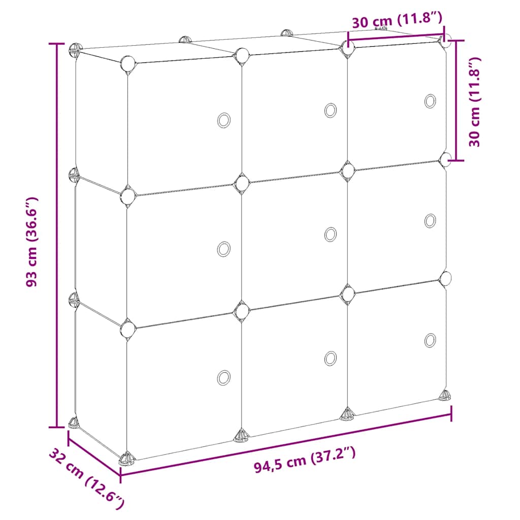 Shelving System with 9 Cubes and Doors Black PP