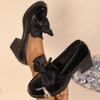 Bowknot Decoration Black Patent Leather Loafers Women 2025 Summer Round Toe High Heel Pumps Elegant Office Dress Slip On Shoes