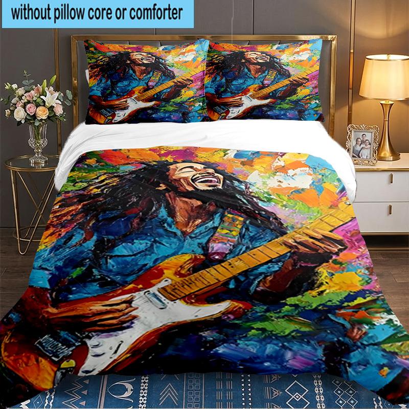 Bob music Vibrant Art 3PCS Bedding set,Ideal for 1pc Duvet Cover And 2pcs Pillowcases Perfect for Fan gift,Ideal for Bedroom, Dormitory