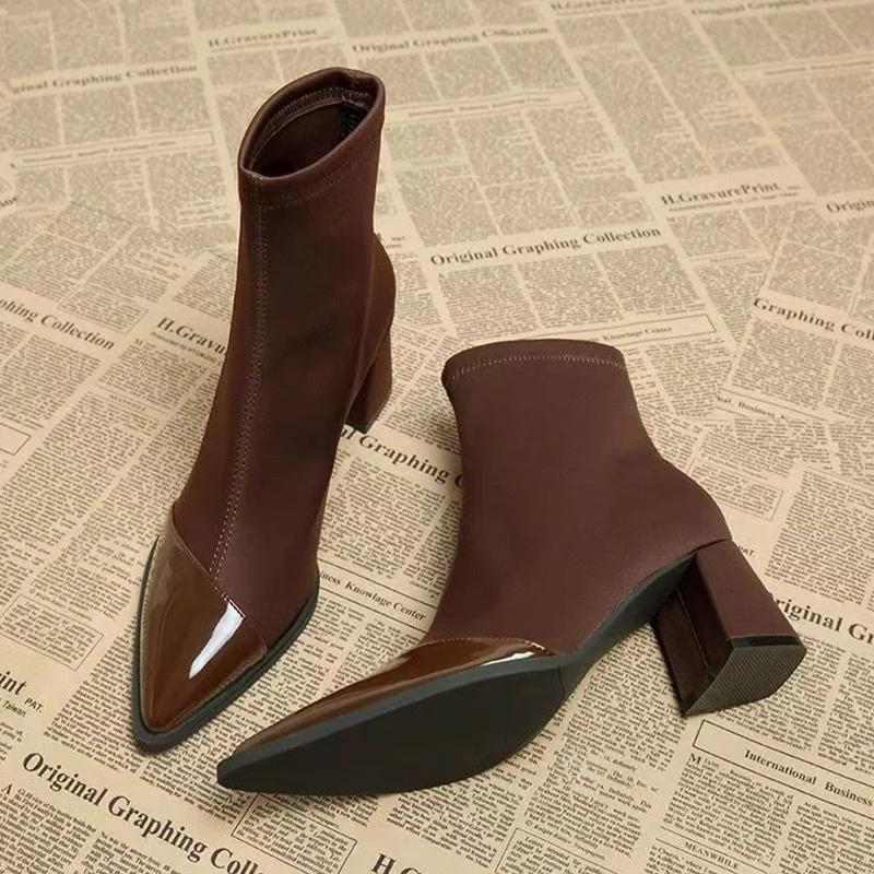 Замшевые массивные женские ботильоны с острым носком, сексуальные туфли на высоком каблуке, новый бренд 2025 года, модные туфли-лодочки в готическом стиле, зимние туфли-лодочки Botas De Mujer