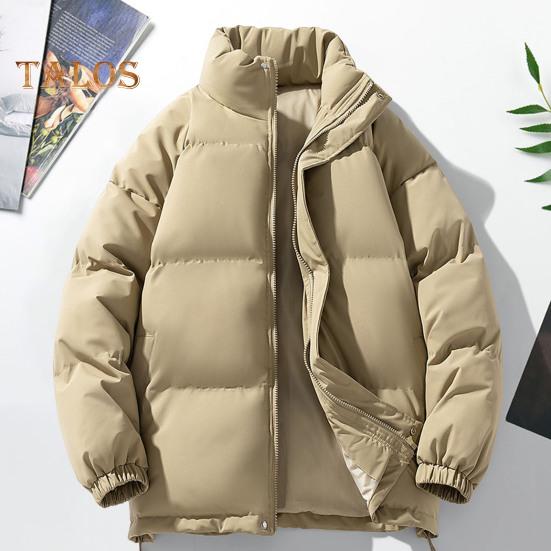 Зимнее хлопковое пальто с воротником-стойкой, длинным рукавом, застежкой-молнией, пуховая куртка с карманами, однотонная, свободный крой, утепленная теплая верхняя одежда