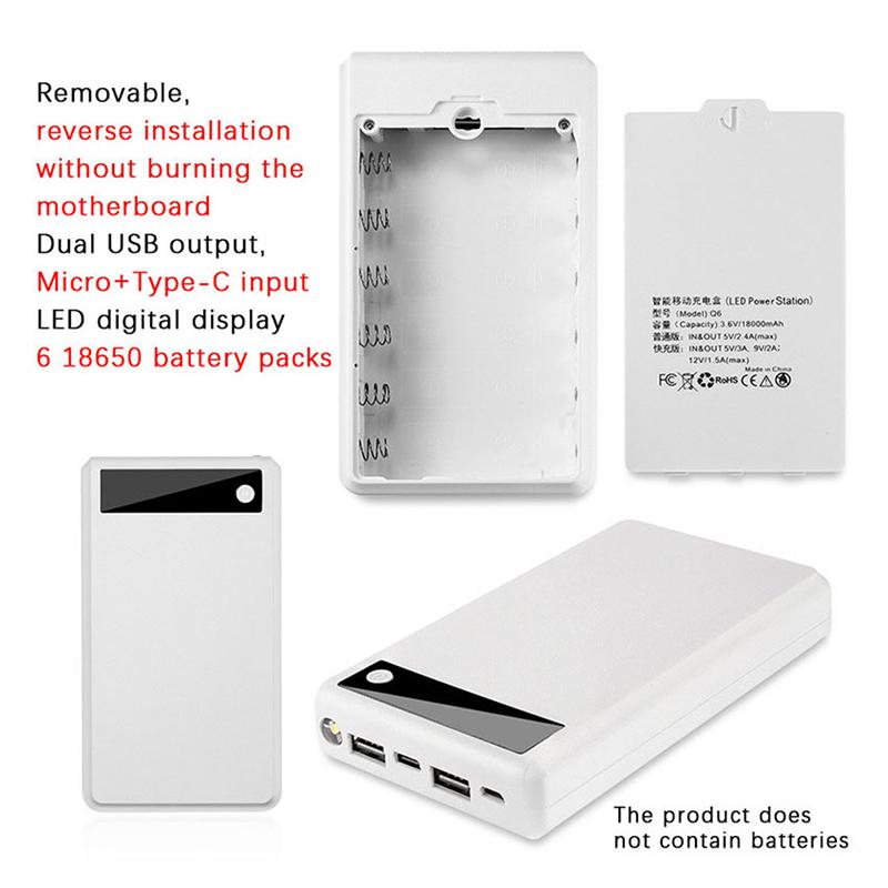 1 шт. Зарядное устройство для аккумуляторов 6×18650 Чехол для Power Bank DIY Коробка 2 USB-порта Без аккумулятора