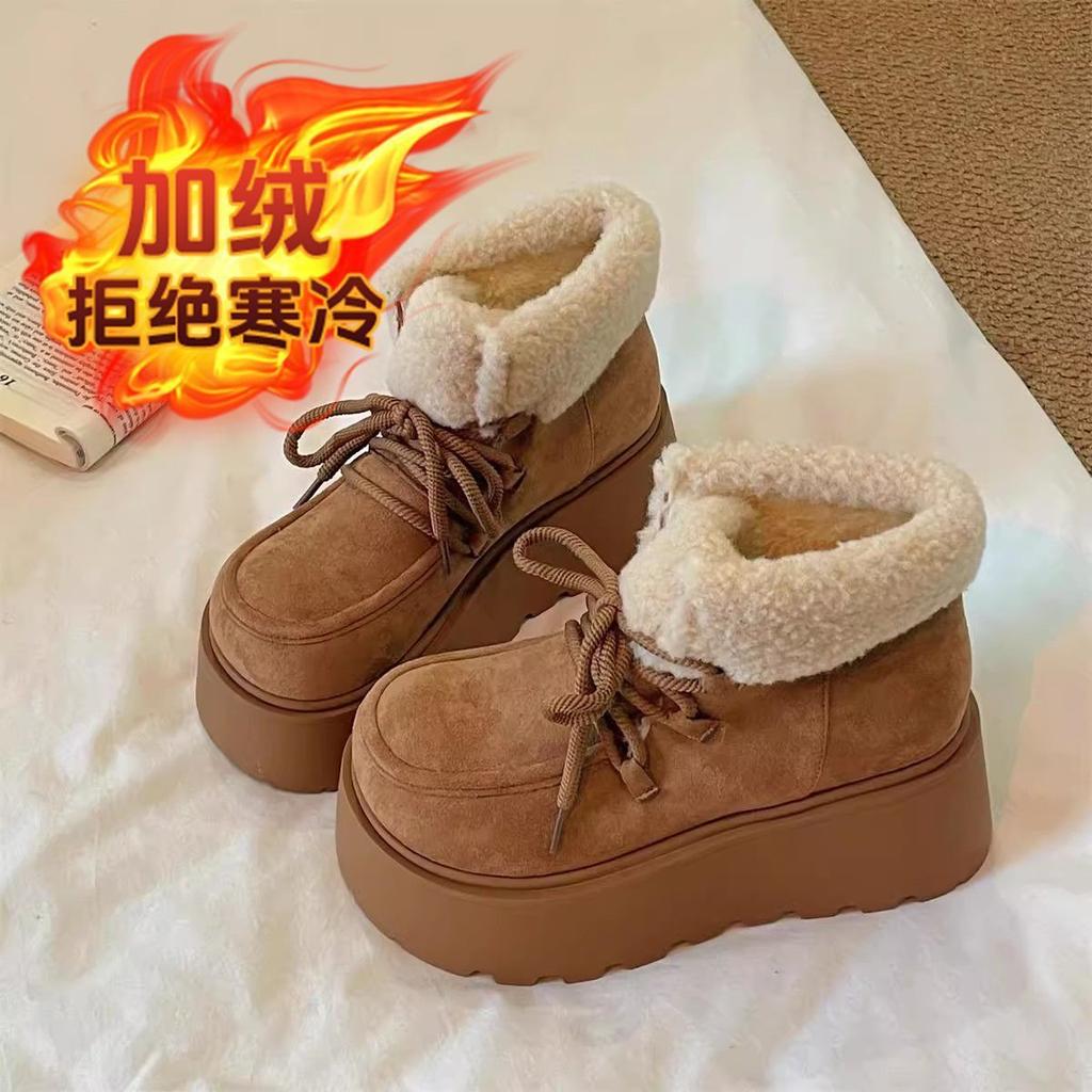 Ретро матовые короткие хлопковые сапоги для женщин на осень и зиму 2025, новые бархатные теплые пушистые на толстой подошве хлопковые туфли