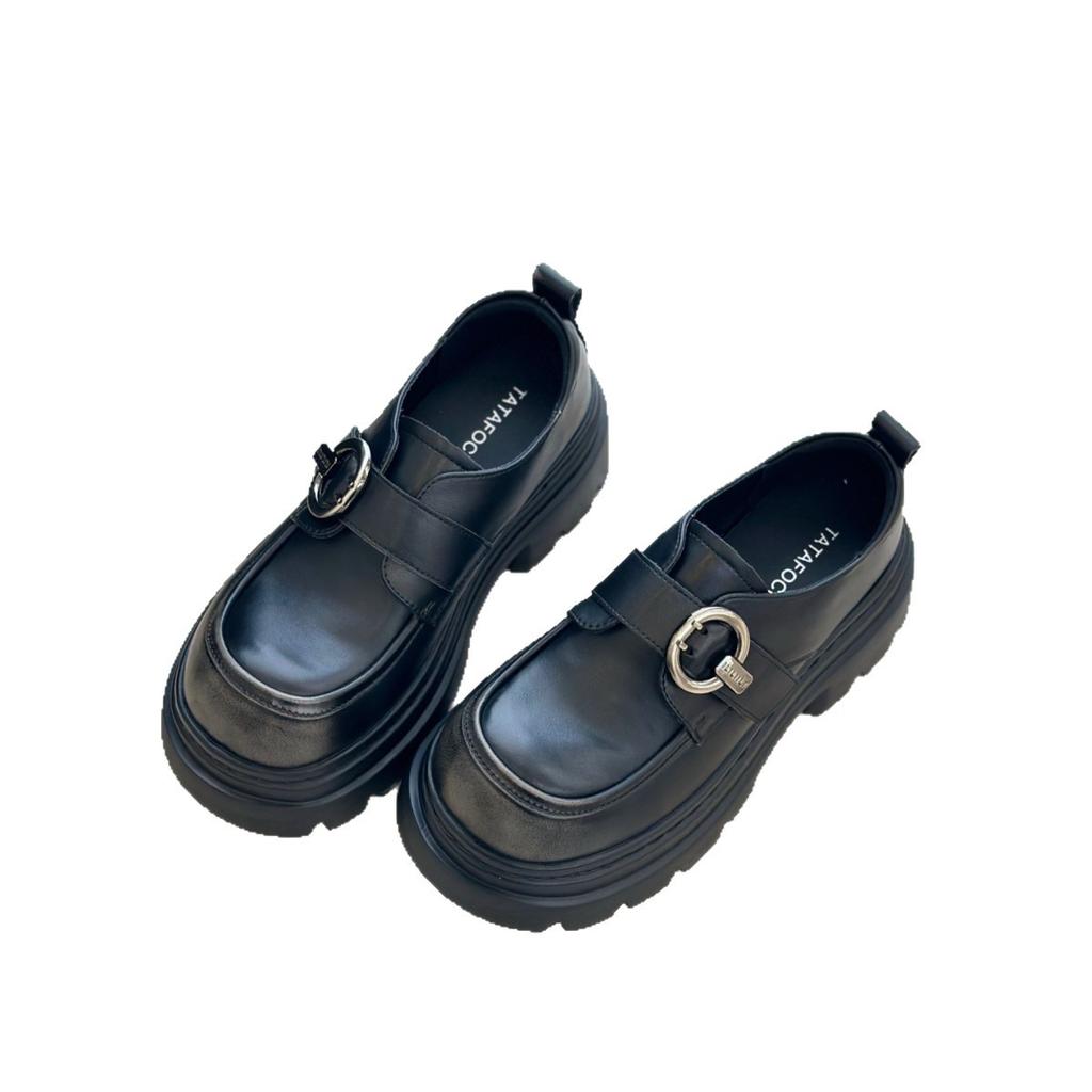 The Thick-soled Muffin Increases the Height of the Small Leather Shoes, and the Women's British Style 2025 Autumn New Popular Loafers Are Single Shoe