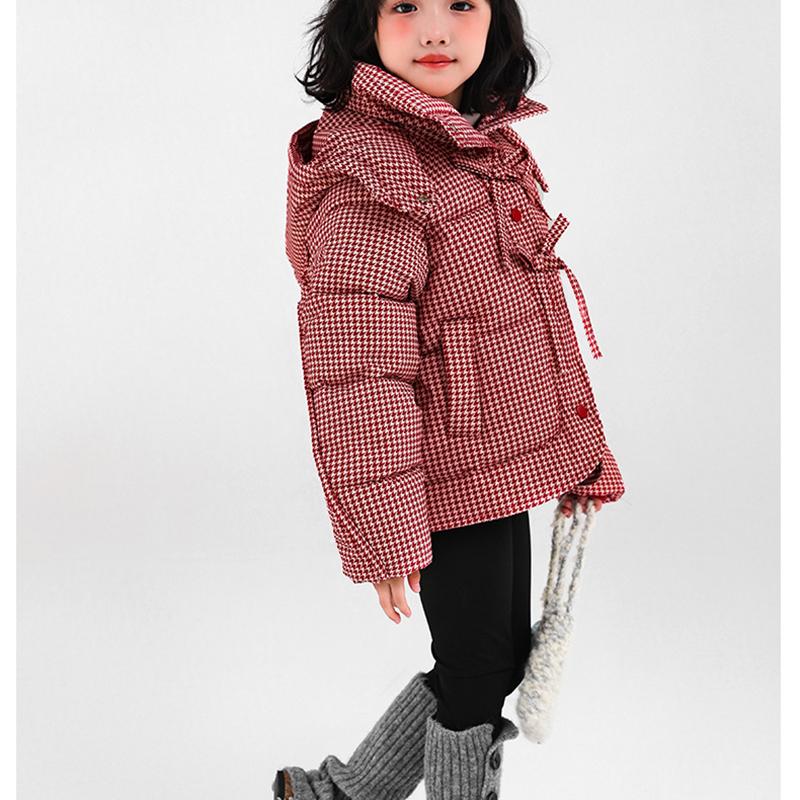 Клетчатая Ретро Пуховая Куртка Модная Повседневная Хлопковая Куртка для Девочек