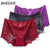 Lace Hollow Plus Fat Women's Mid-waist Briefs Sexy Mesh Thin Breathable Cotton Panties for Women