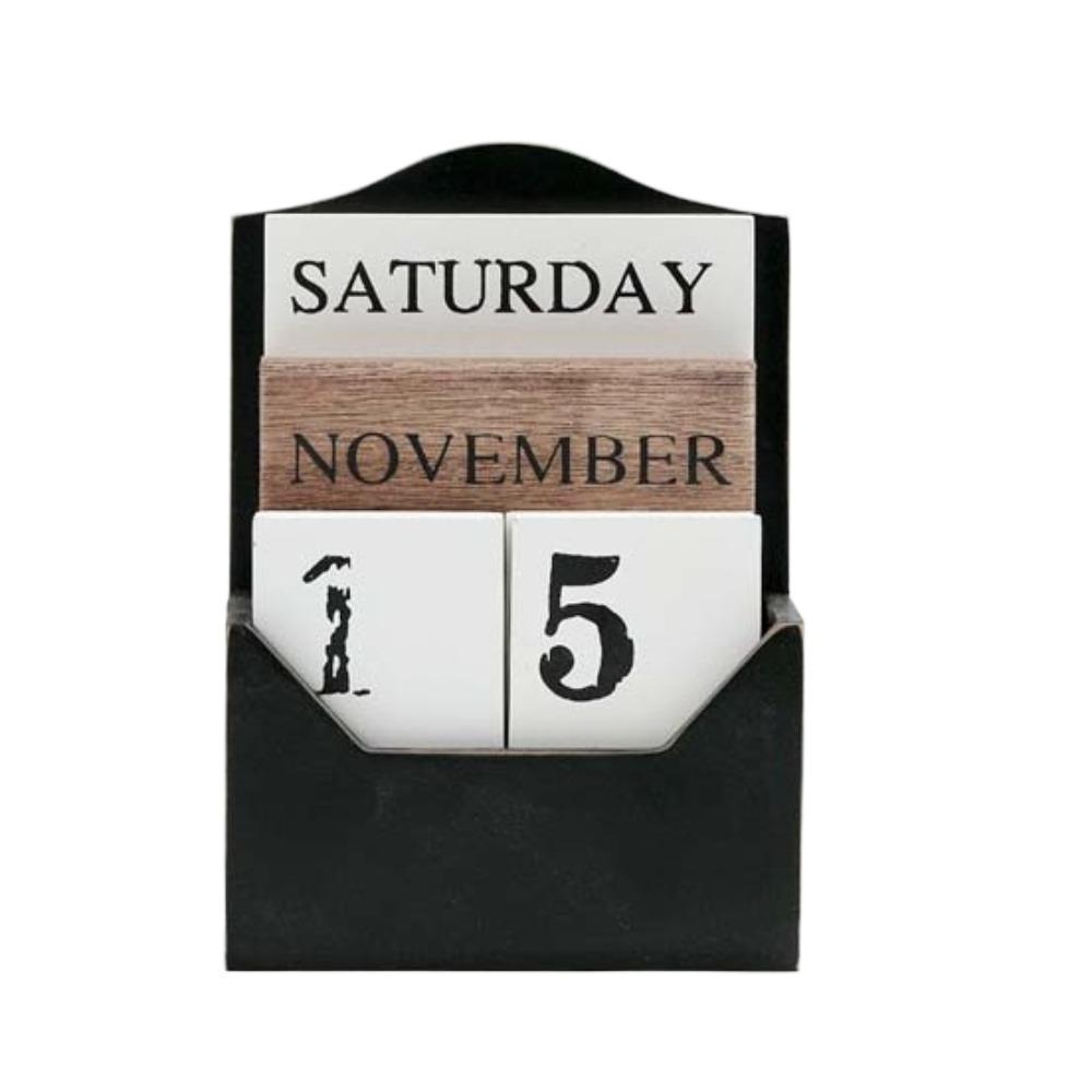 Aesthetic Wooden Perpetual Calendar Manual Reusable Desk Calendar Ornament Home Decoration Black Date Display Ornament
