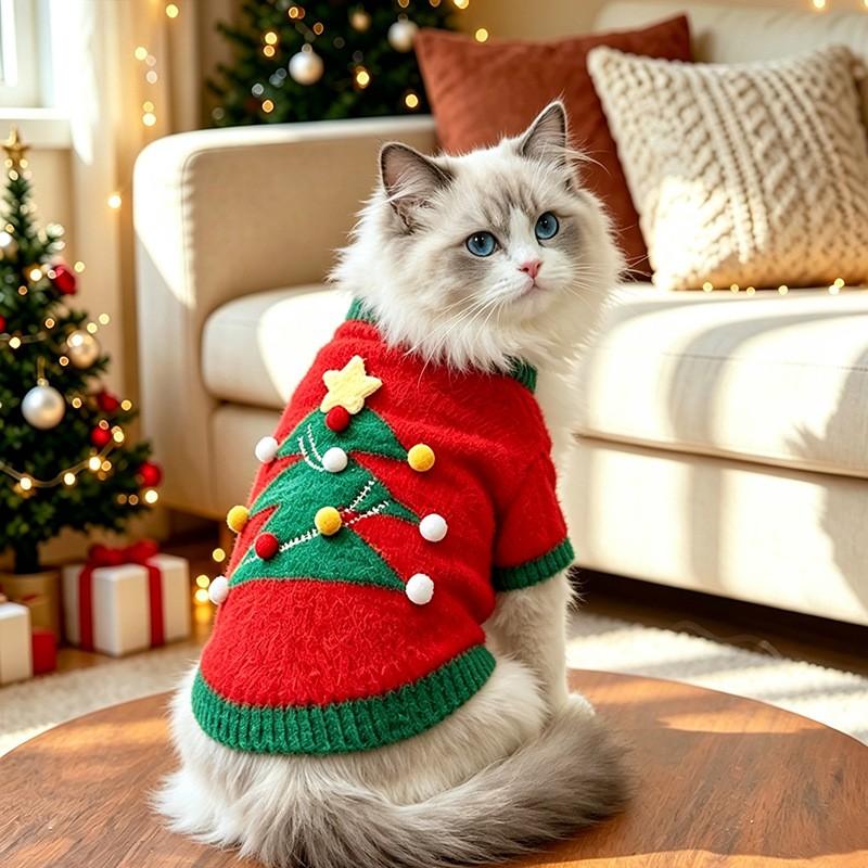 Knitted Christmas Tree Dog Sweater Small Breeds Winter Two-Legged Pet Clothing Cute Style