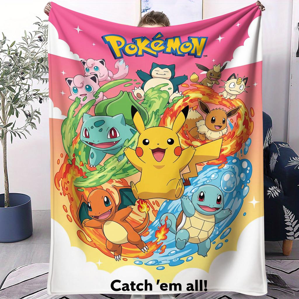 Hot Pokemon Printed Air Conditioning Blanket Soft Lightweight Small Cover For Beds Sofas Cars Offices Nap Fan Gift All Seasons