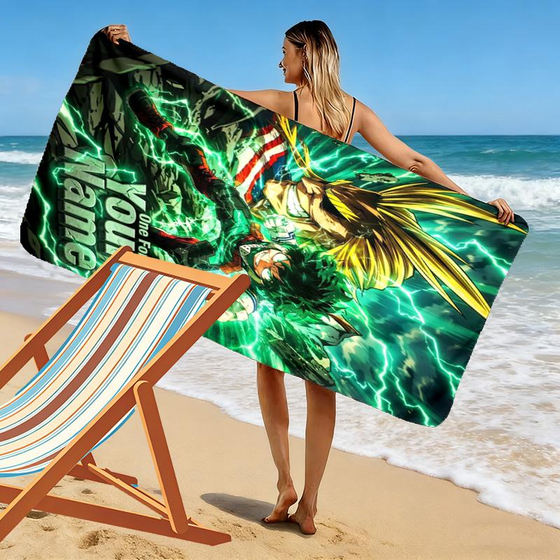 Name Custom Anime Mha Print Beach Towel, Large Soft Quick Dry Towel for Beach Camping Swimming