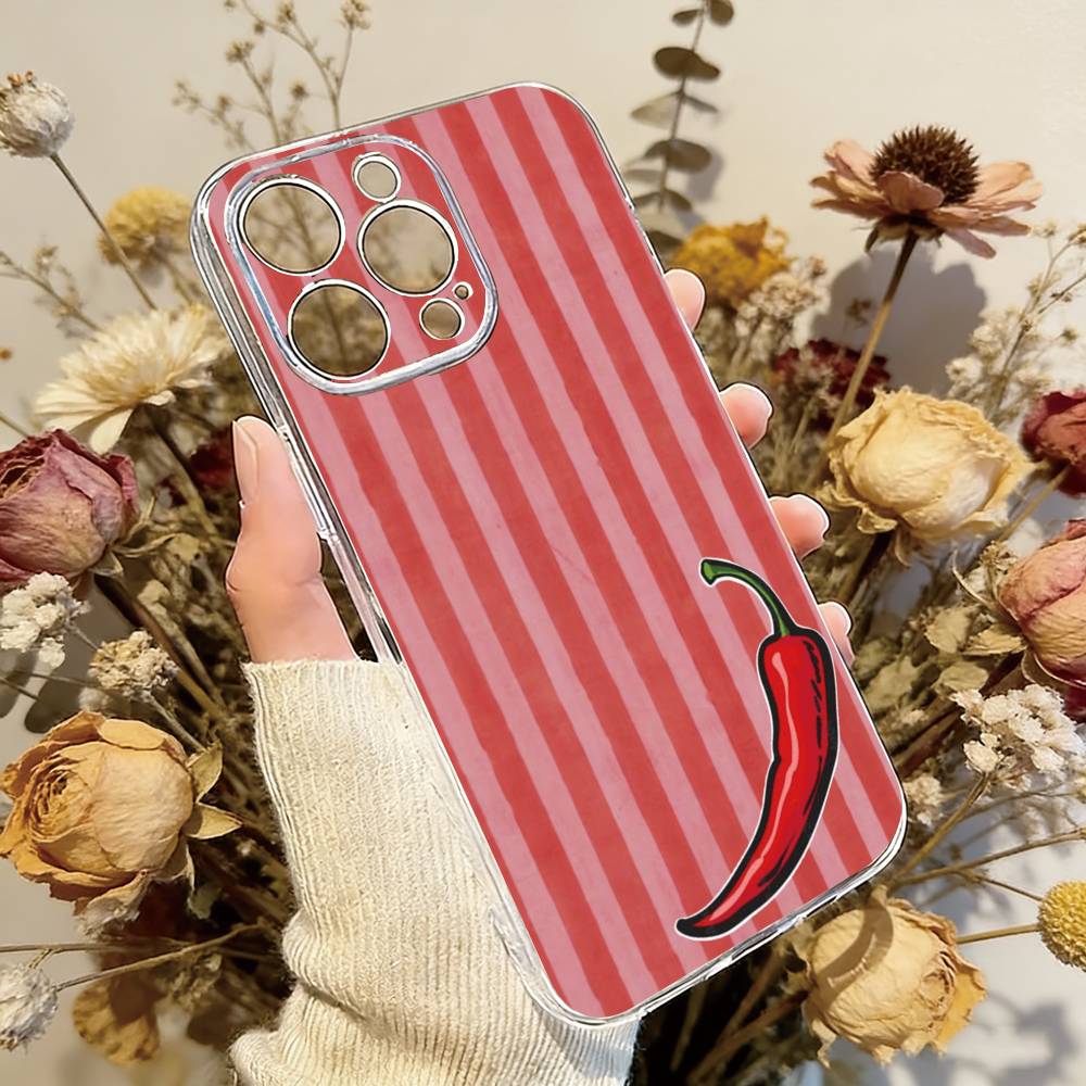 Chili Red Phone Case Transparent Silicone Soft For iPhone 17 16 15 14 13 12 11 Mini Pro Max Plus