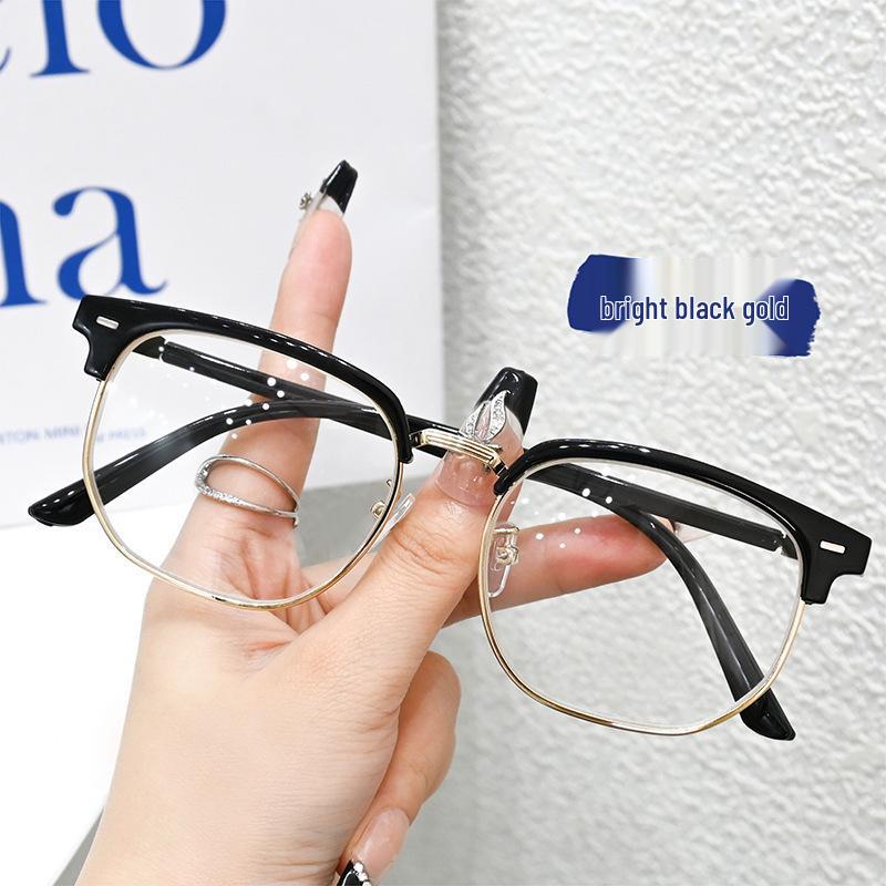 Stylish Half-Frame Myopia Glasses: High-Appeal Blue Light Blocking Glasses for Commuting Students