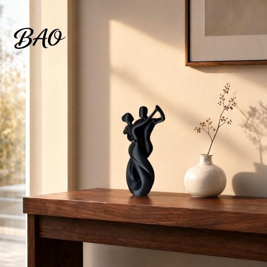 Matte Black Sculpture 3D Printing Art Ornament, Dancing Couple Model, Abstract Tango Dance Statue, with Stable Base Figurine for Home Decor Modern