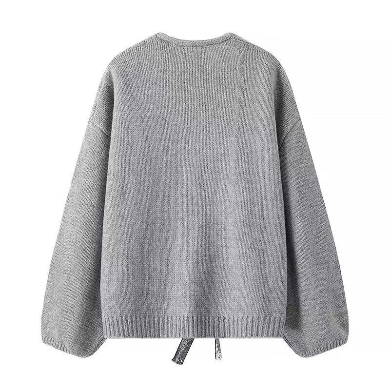 2024 Spring High-End European & American Style Sequin Bow Knit Sweater