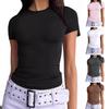 Women T-shirt Round Neck Short Sleeve Solid Color Tee Shirt Slim Fit Summer Pullover Tops Work Daily Wear