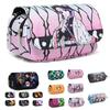 Anime Demon Slayer: Kimetsu No Yaiba Pencil Bag Large Capacity Double Zipper Canvas Pencil Bag Wallet Storage Bag Stationery