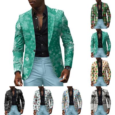 Унисекс Зимние рождественские принты Пиджаки Унисекс Повседневная мода Куртки на пуговицах