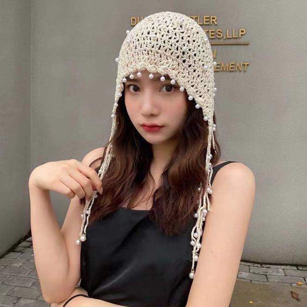 Pearl Bun Hats Ethnic Headscarf Hats Cute Tassels Hats Outdoor
