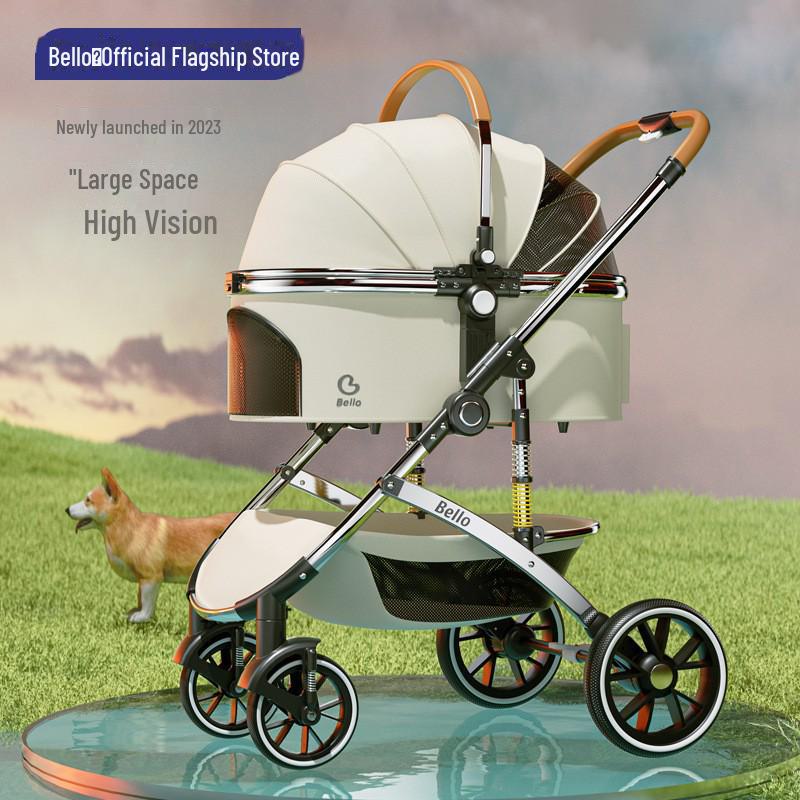 BelloLD11 High-View Luxury Pet Stroller: Foldable, Detachable Aluminum Trolley for Cats & Dogs.