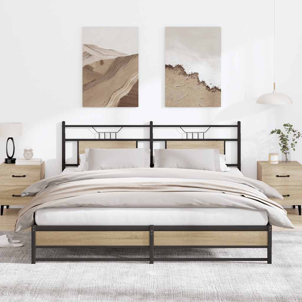 Metal Bed without Mattress Sonoma Oak Finish 180 x 200 cm