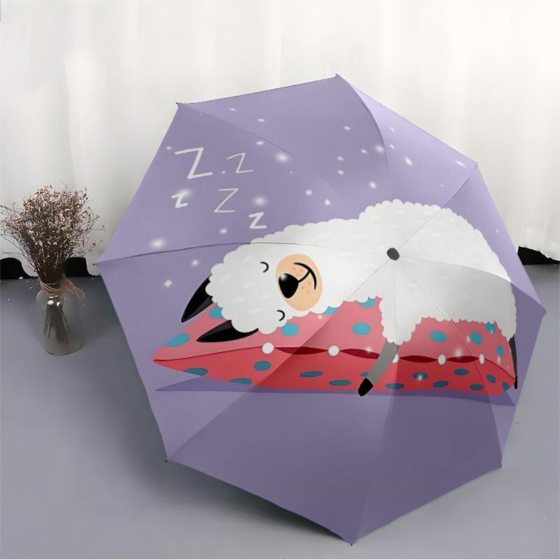 1pc Sleepy Sheep Automatic Folding Umbrella & Self-Folding Canopy - Heavy-Duty 8-Rib Iron Frameyy251231028