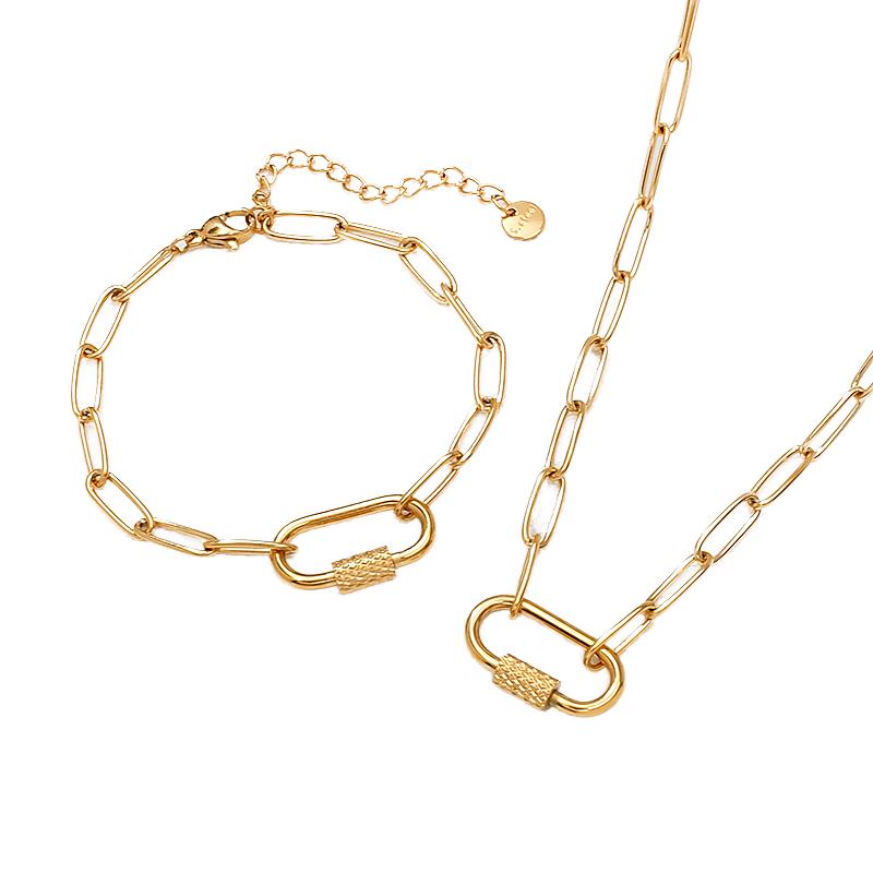 Explosive Fashion New Titanium Necklace Bracelet Set Gold Plated High-end Sense All-match Fashion Collarbone Chain Jewelry