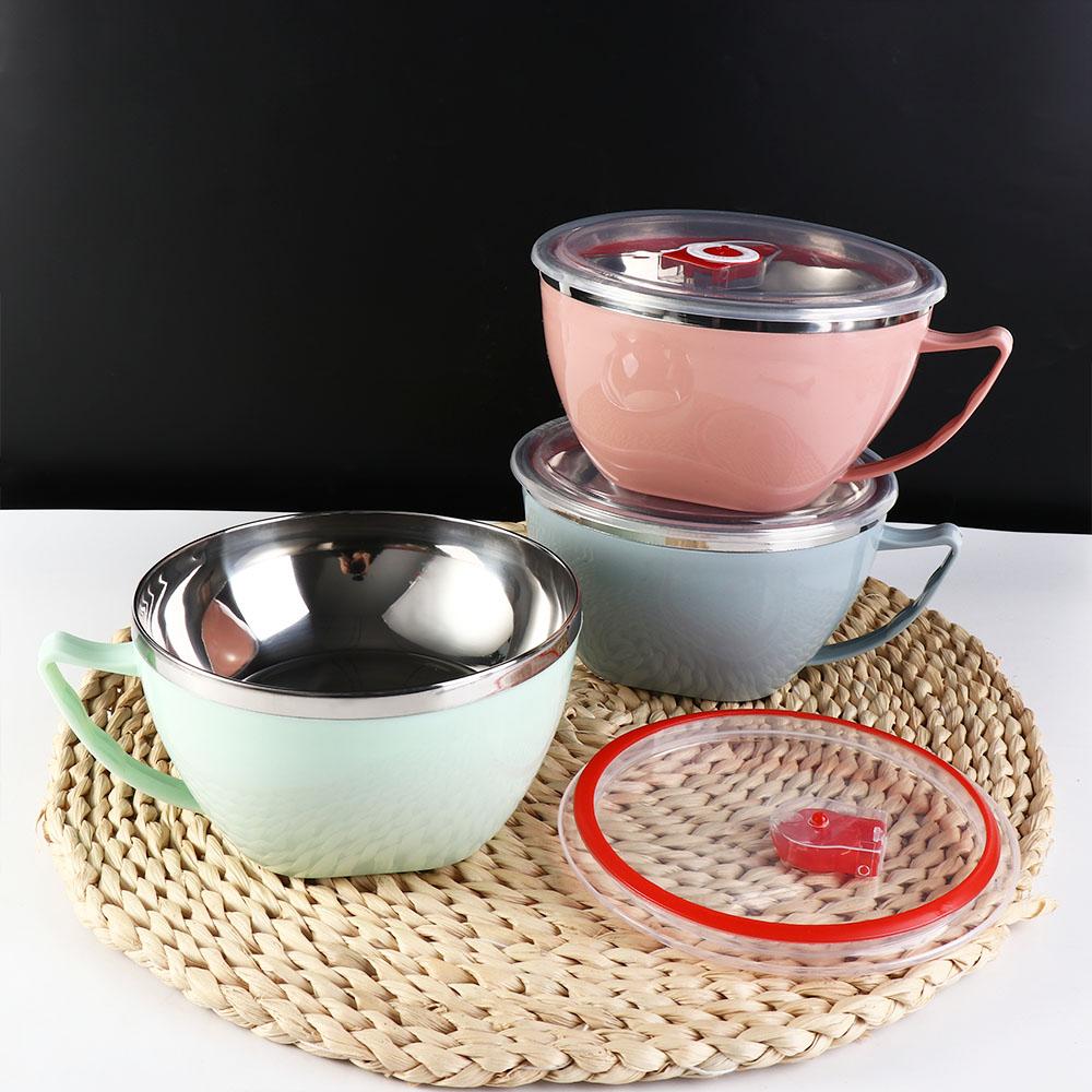 Двухслойная изоляция Чаша для лапши быстрого приготовления с ручкой крышки Чаша для риса Миски для супа Рисовый суп с лапшой