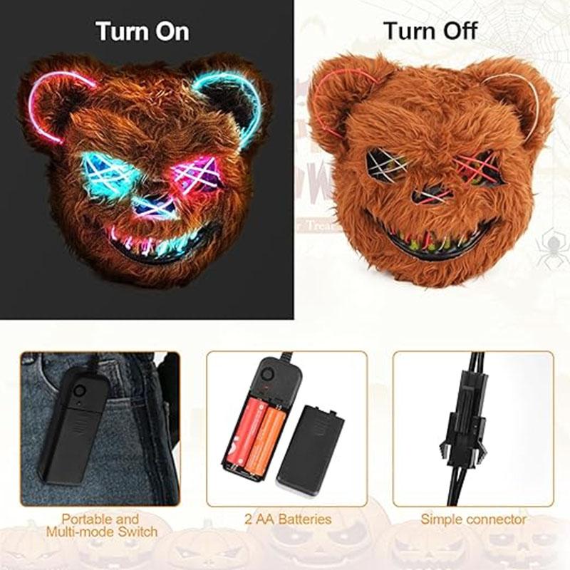 Horror Luminous LED Bloody Rabbit Bear Mask Halloween Party Mask Glow in the Dark Light up Bunny Mask Carnival Cosplay Supplies
