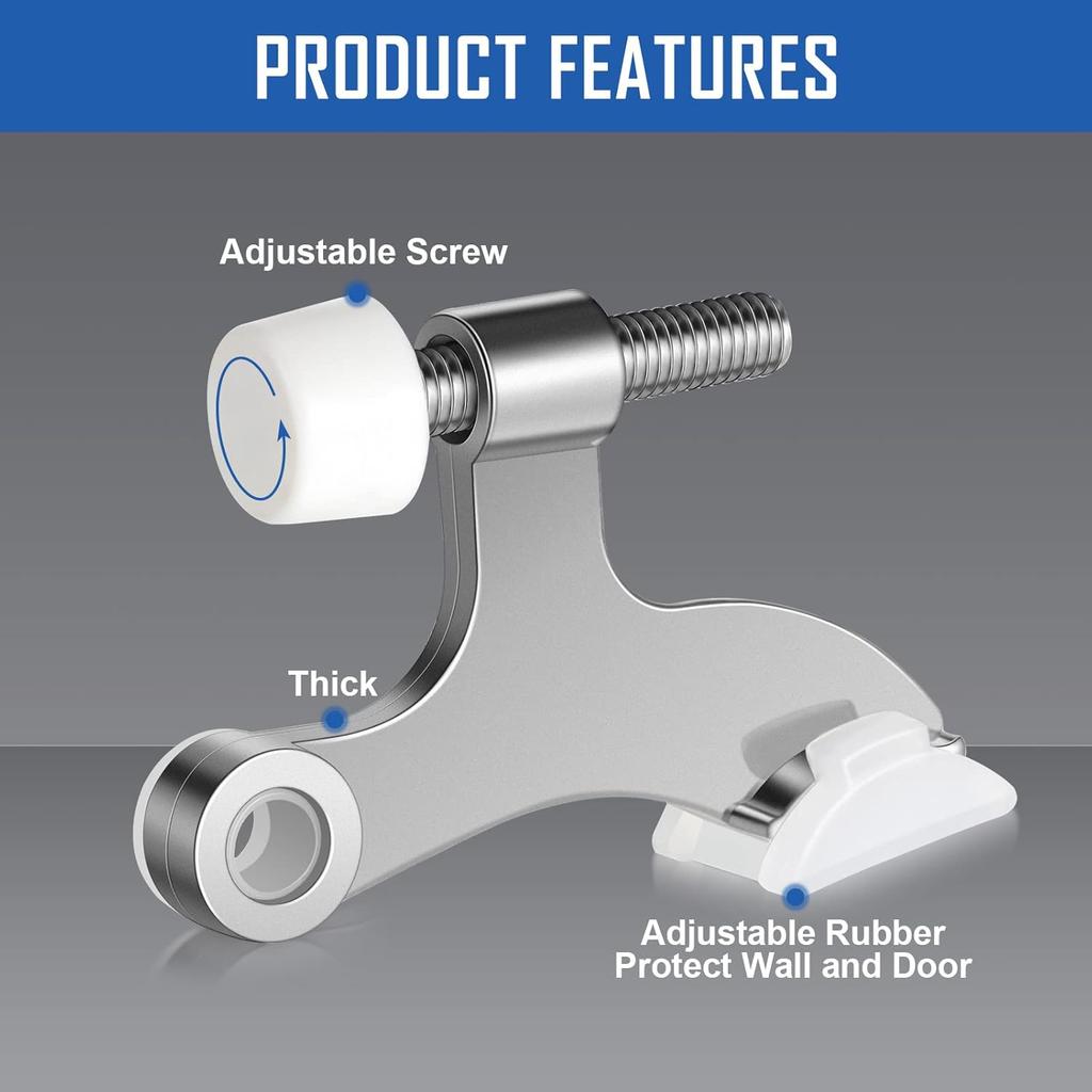 Funrous 24 Pieces Hinge Pin Door Stopper Satin Brushed Door Stops Adjustable Heavy Duty Hinge Stopper with White Rubber Bumper Tips(Silver)