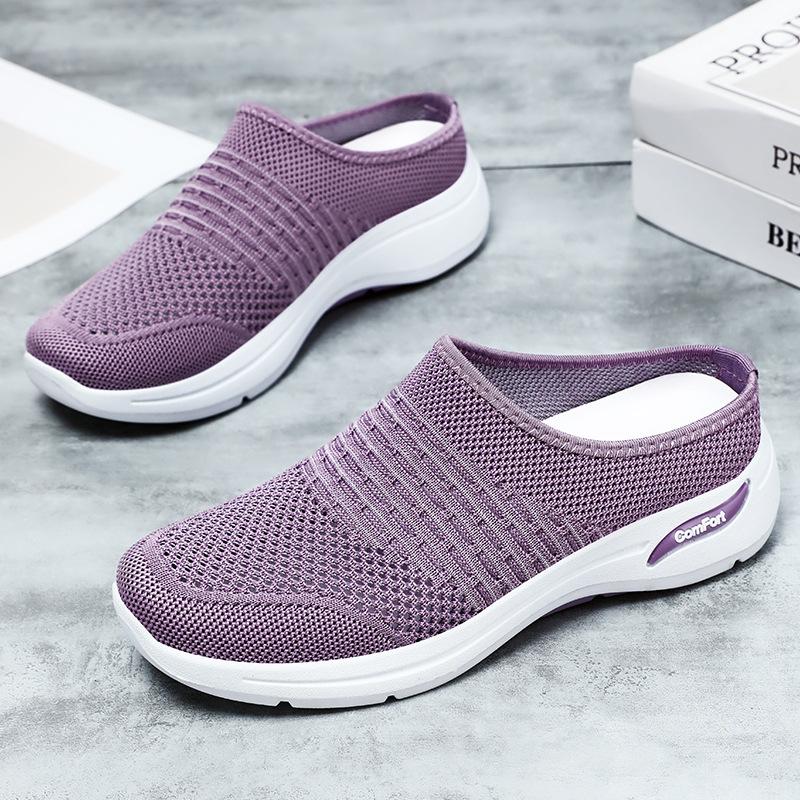 Mom Shoes for Women In Summer New Half-slippers Soft Sole One-foot Lazy Shoes Mesh Casual Shoes Breathable Shallow Mouth Shoes