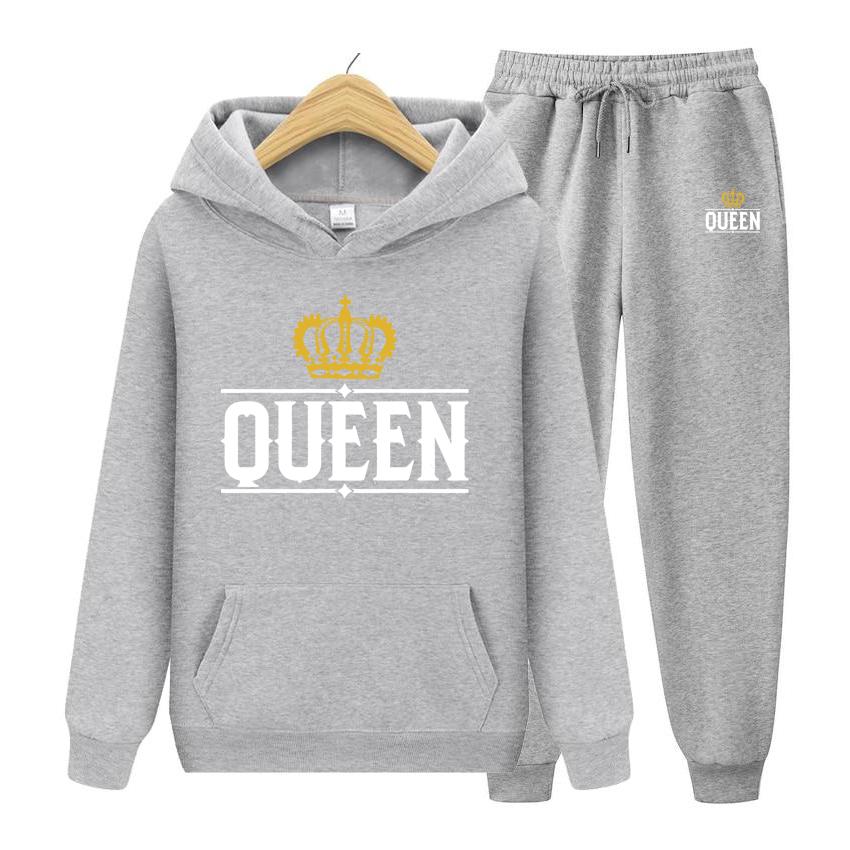 Королева Женский костюм с капюшоном Толстовка с капюшоном Комплект из двух предметов Женская толстовка с капюшоном Осенний мужской комплект с капюшоном + брюки
