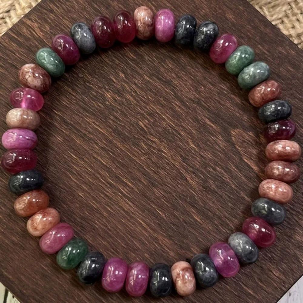 Браслет из турмалина ручной работы, многоцветный, для женщин и мужчин, натуральные бусины, камень, цепочка, эластичный браслет, ювелирное украшение для вечеринки
