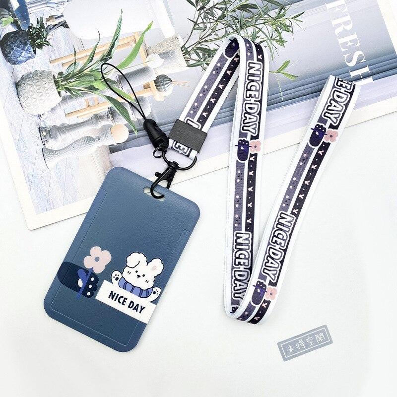 Kawaii Cartoon Slide Case ID Tag Working Permit Cover Sleeve Bear Rabbit Prints Working Permit Name Card Badge Holder
